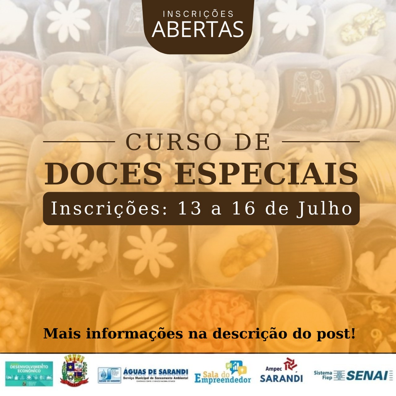 Curso gratuito de Doces Especiais - Vagas Limitadas